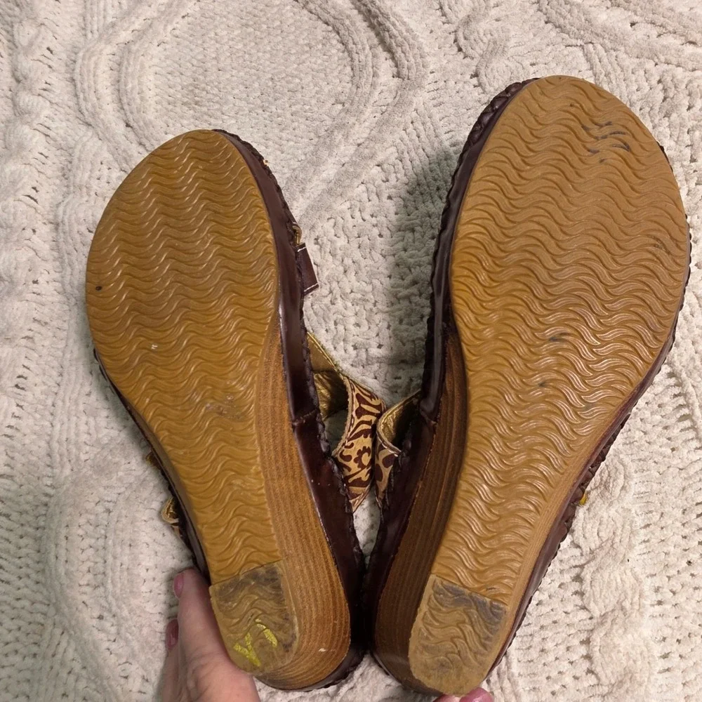 Spring Step Wedge Sandals Leather Red Yellow Teal 3D Flowers‎ Womens 38 7-7.5